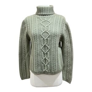 Paul James Green Cable Knit Turtleneck Wool Sweater Size Small